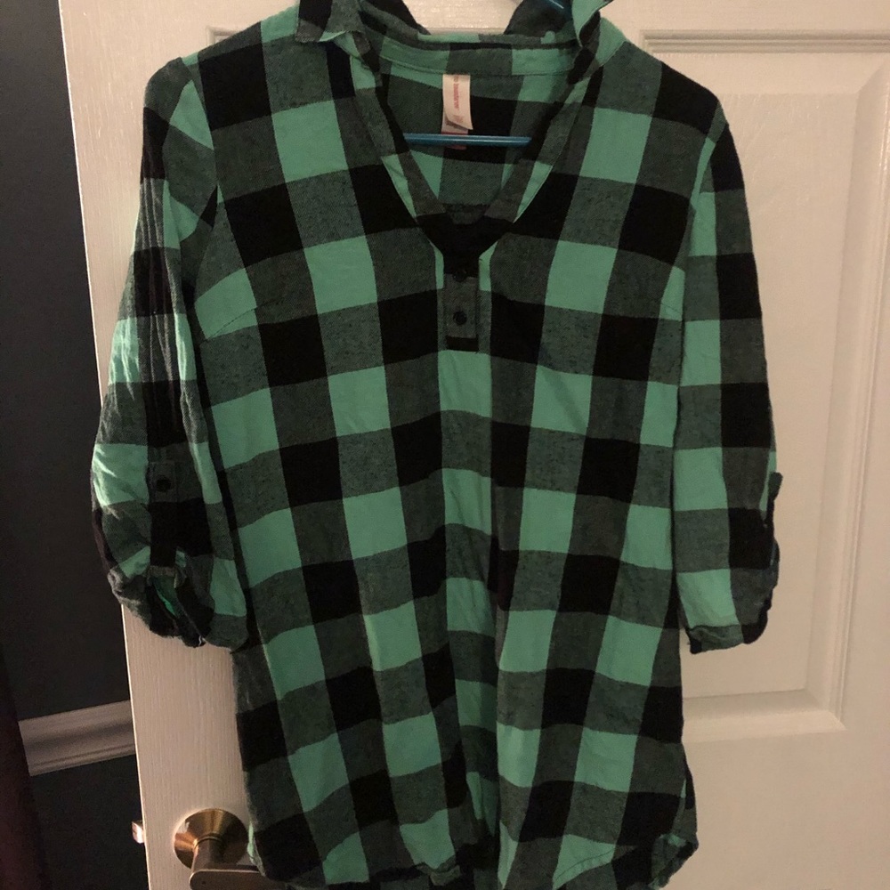 Mint green plaid shirt/dress.